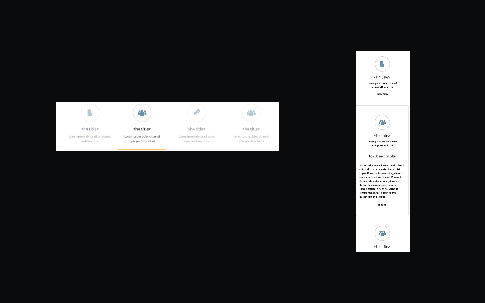 Mega tabs — complex content broken into tabbed sections